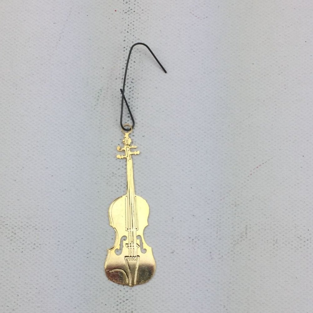 Gold Violin Christmas Tree Ornament Holiday Decoration 2.25"